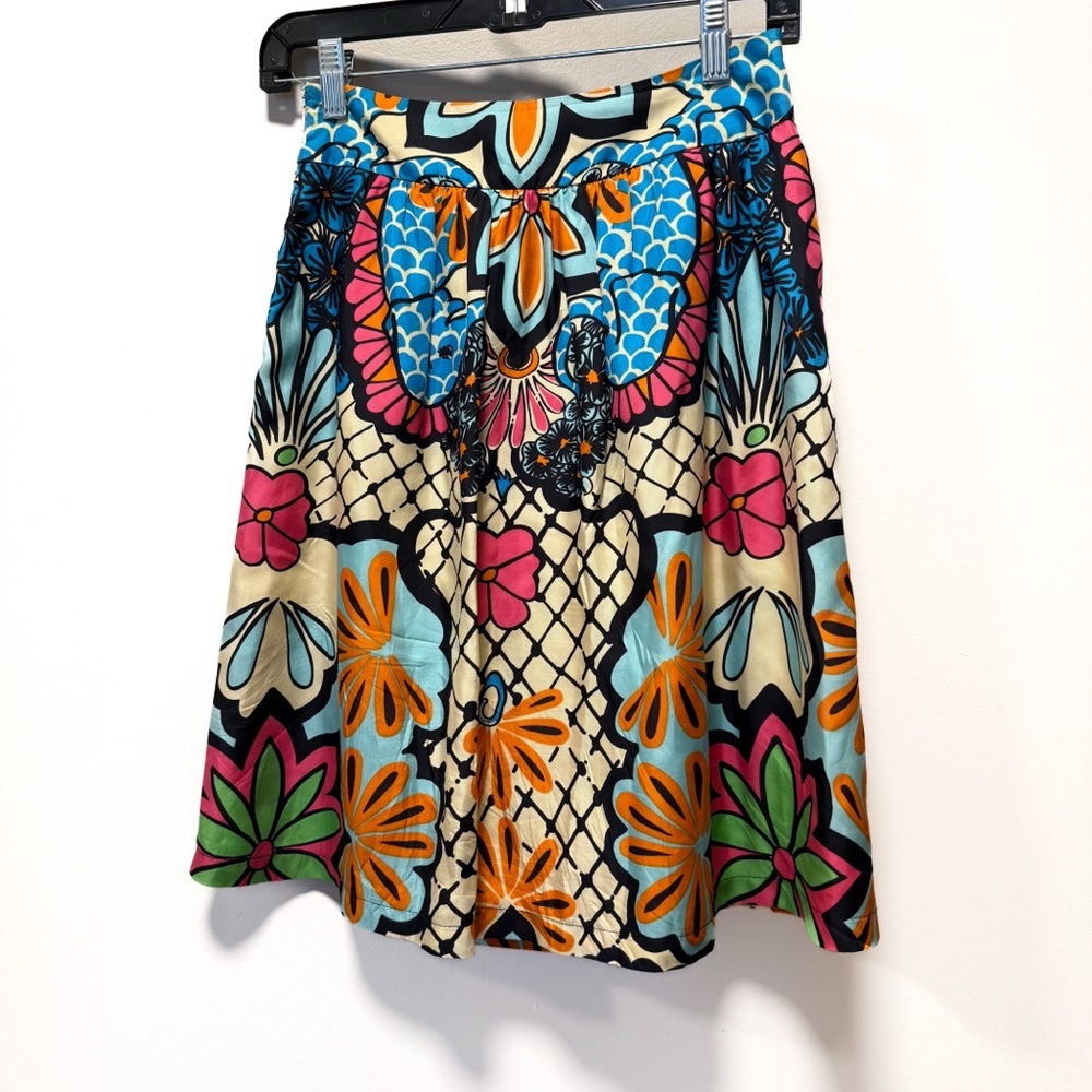 Edward Achour Paris 100% Silk Seahorse Skirt Pockets Made in France Size 36/2 - Picture 3 of 11